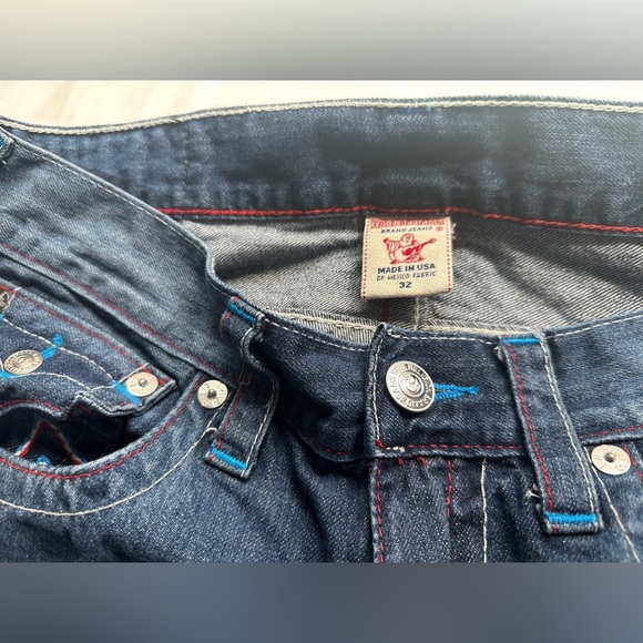 True Religion Blue Factory Distressed Cutoff Jean Shorts - Picture 2 of 9